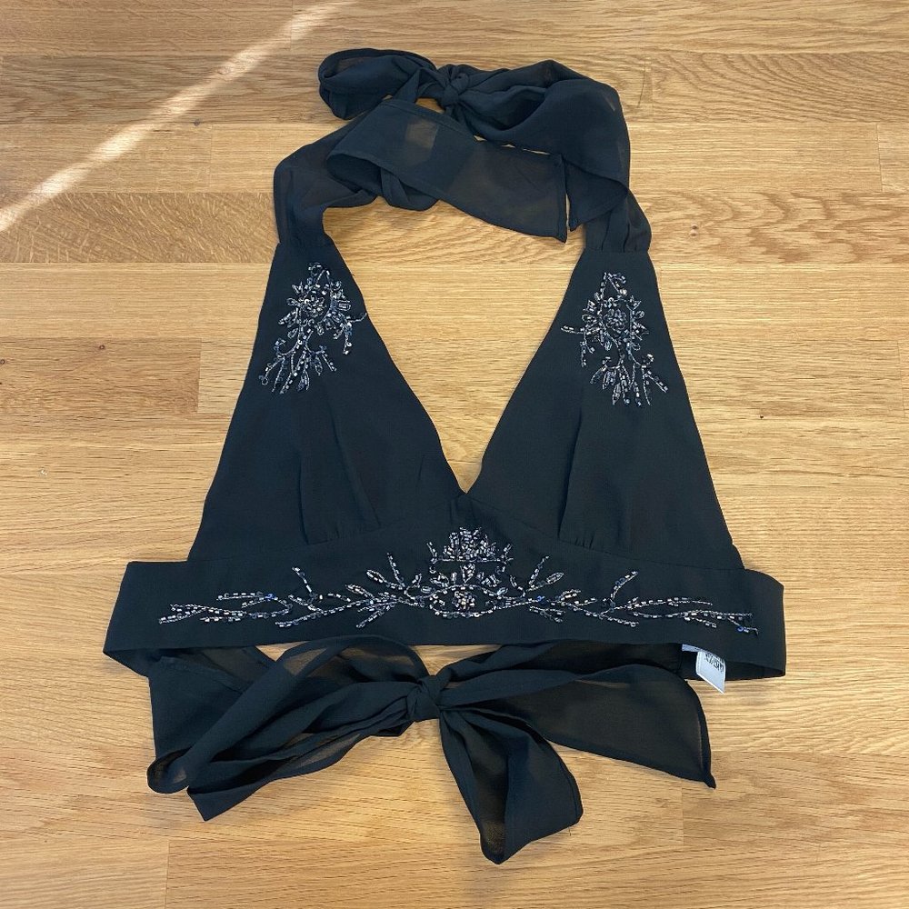 Dolls Kill Current Mood Black Chiffon Beaded Bralette - L